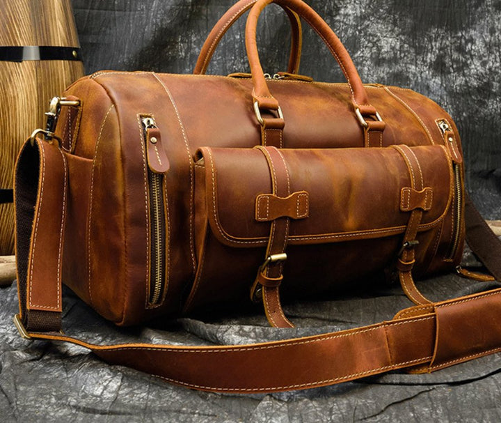 Retro Crazy Horse Leather Men's Travel Bag - Muhaab