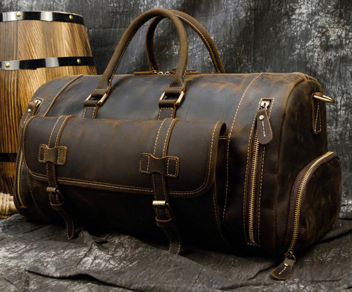 Retro Crazy Horse Leather Men's Travel Bag - Muhaab