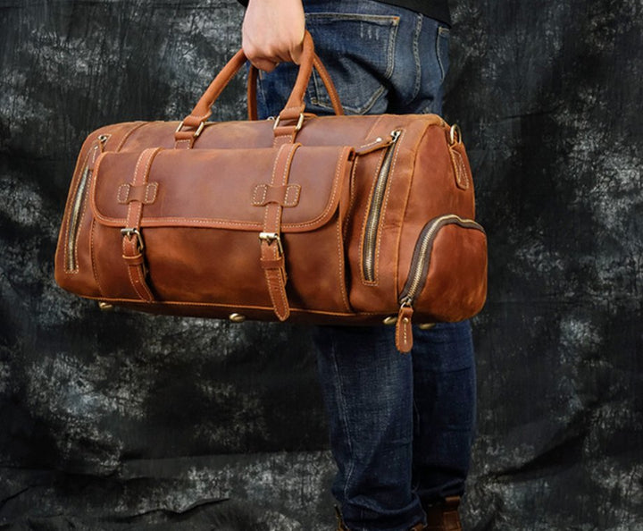 Retro Crazy Horse Leather Men's Travel Bag - Muhaab