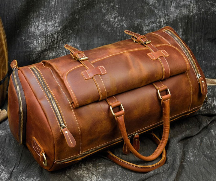 Retro Crazy Horse Leather Men's Travel Bag - Muhaab