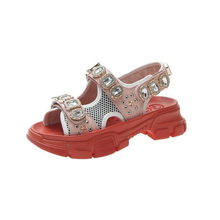 Rhinestone Platform Sandals Mesh Wedges Women - Muhaab