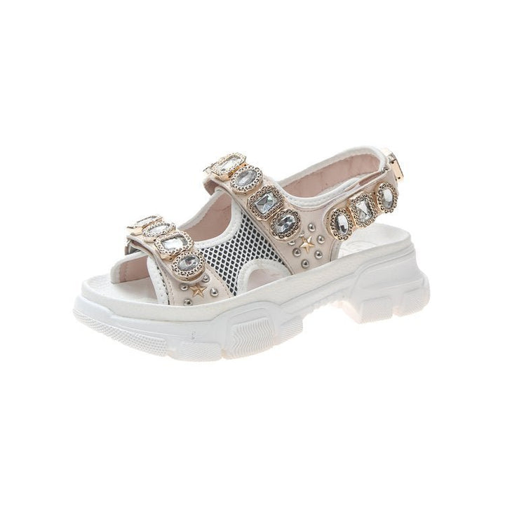 Rhinestone Platform Sandals Mesh Wedges Women - Muhaab