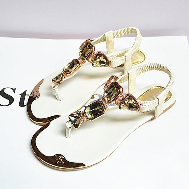 Sandals Women 2021 New Summer Sandals Women Shoes Casual Elastic Band Crytal Flat Sandals Light Wearproof Nonslip Women Sandals - Muhaab