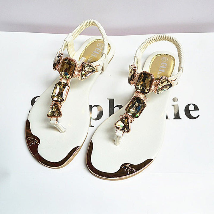 Sandals Women 2021 New Summer Sandals Women Shoes Casual Elastic Band Crytal Flat Sandals Light Wearproof Nonslip Women Sandals - Muhaab