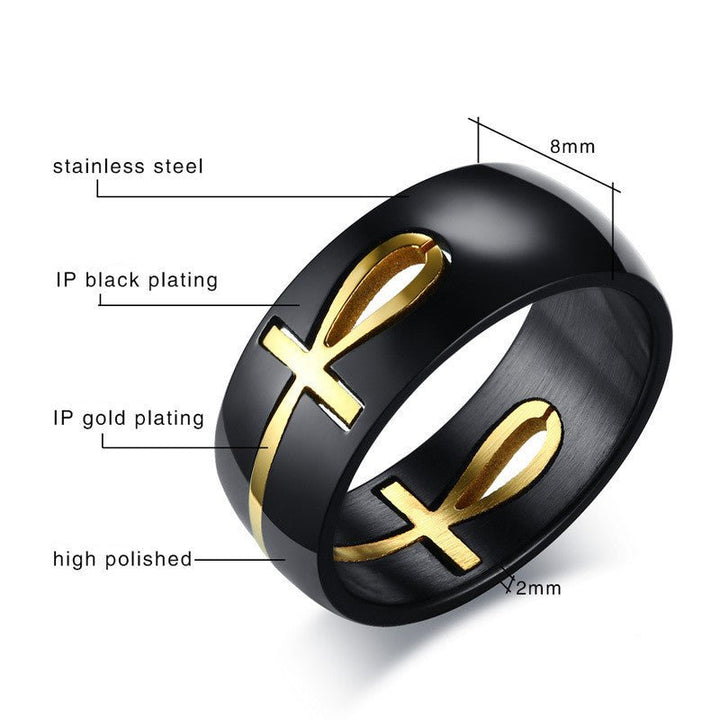 Separable Ankh Egyptian Cross Ring Men Personalized Black Gold Stainless Steel Key of Life Wedding Male Anel Jewelry - Muhaab