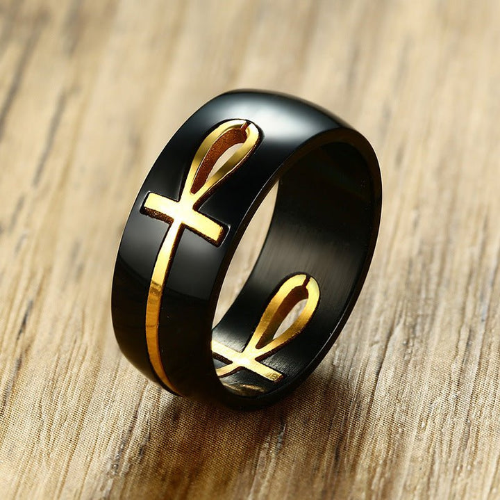 Separable Ankh Egyptian Cross Ring Men Personalized Black Gold Stainless Steel Key of Life Wedding Male Anel Jewelry - Muhaab