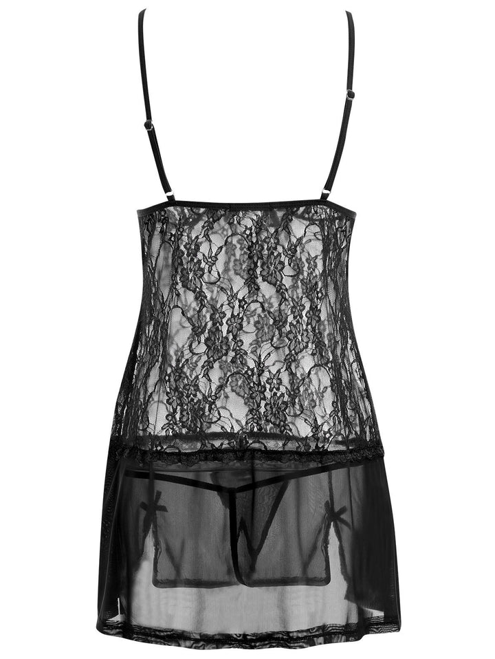 Sexy Pajamas Set Lace Suspenders Perspective Temptation Nightdress - Muhaab