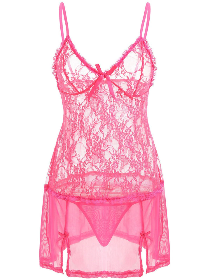 Sexy Pajamas Set Lace Suspenders Perspective Temptation Nightdress - Muhaab