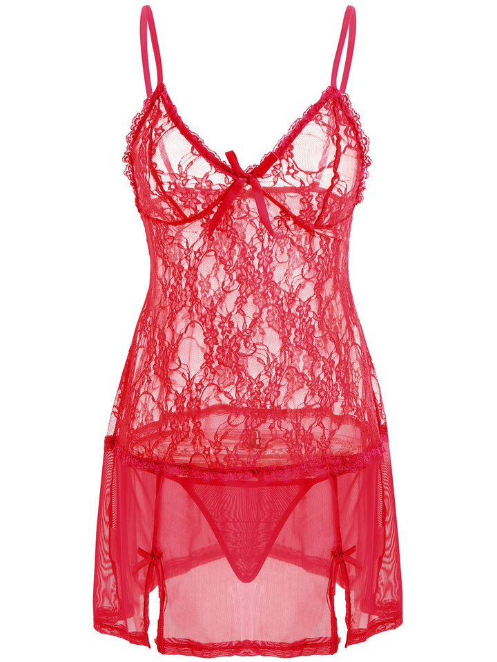 Sexy Pajamas Set Lace Suspenders Perspective Temptation Nightdress - Muhaab