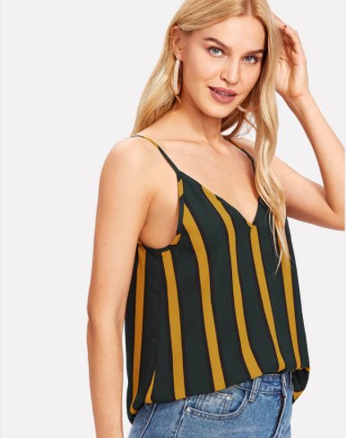 SHEIN Double V Neck Striped Cami Top Spaghetti Strap Casual Women Sexy Striped Top 2021 Summer Multicolor Backless Camisole Tops - Muhaab