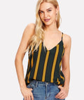 SHEIN Double V Neck Striped Cami Top Spaghetti Strap Casual Women Sexy Striped Top 2021 Summer Multicolor Backless Camisole Tops - Muhaab