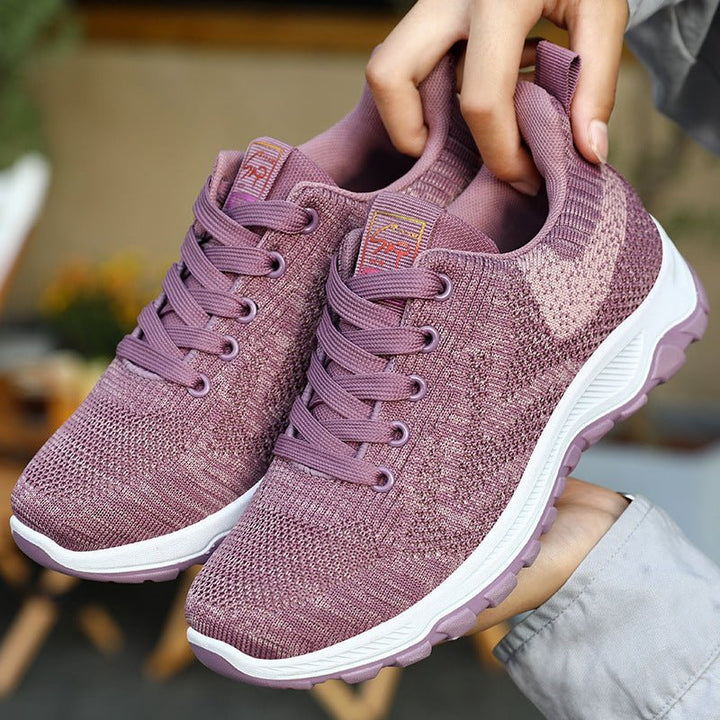 Shoes Women Breathable Flying Woven Soft Soled Running Shoes Lace Up Sneakers Women - Muhaab