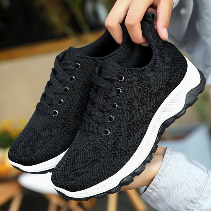 Shoes Women Breathable Flying Woven Soft Soled Running Shoes Lace Up Sneakers Women - Muhaab