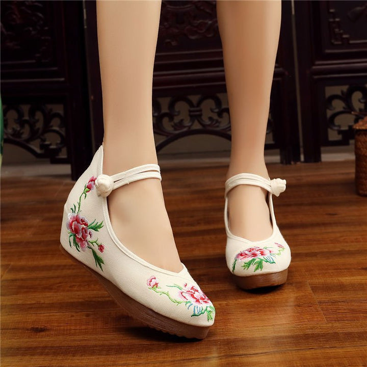 Shoes Women Lace Up Embroidered Shoes With High Slope Style Dancing Shoes Single Cloth Shoes - Muhaab