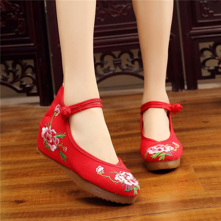 Shoes Women Lace Up Embroidered Shoes With High Slope Style Dancing Shoes Single Cloth Shoes - Muhaab