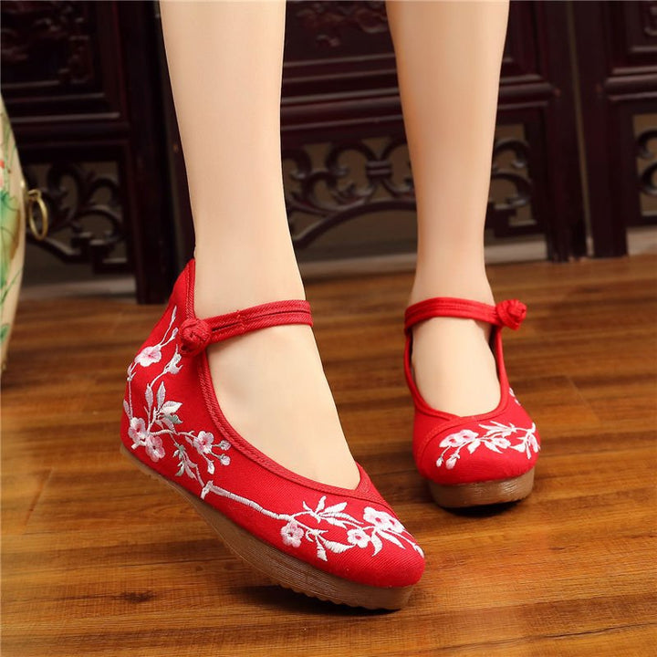 Shoes Women Lace Up Embroidered Shoes With High Slope Style Dancing Shoes Single Cloth Shoes - Muhaab