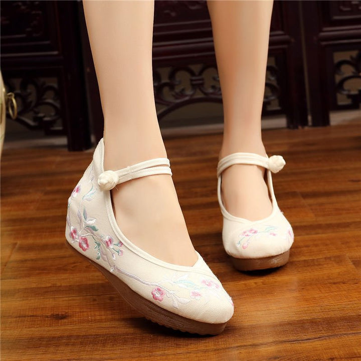 Shoes Women Lace Up Embroidered Shoes With High Slope Style Dancing Shoes Single Cloth Shoes - Muhaab