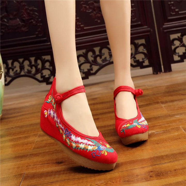 Shoes Women Lace Up Embroidered Shoes With High Slope Style Dancing Shoes Single Cloth Shoes - Muhaab