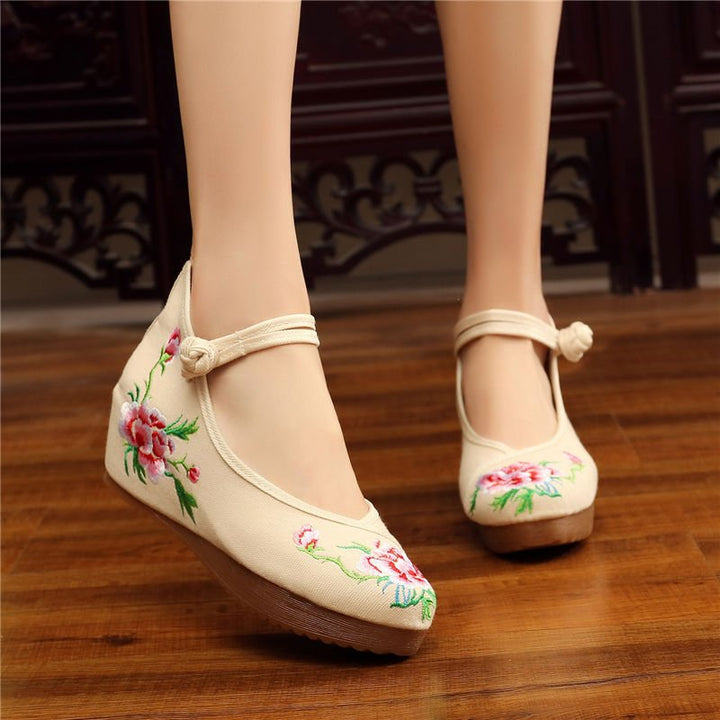 Shoes Women Lace Up Embroidered Shoes With High Slope Style Dancing Shoes Single Cloth Shoes - Muhaab