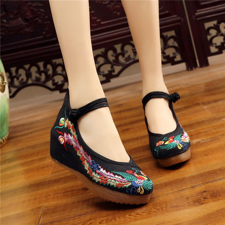 Shoes Women Lace Up Embroidered Shoes With High Slope Style Dancing Shoes Single Cloth Shoes - Muhaab