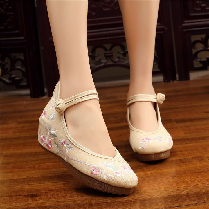 Shoes Women Lace Up Embroidered Shoes With High Slope Style Dancing Shoes Single Cloth Shoes - Muhaab