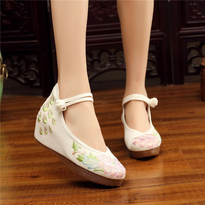 Shoes Women Lace Up Embroidered Shoes With High Slope Style Dancing Shoes Single Cloth Shoes - Muhaab