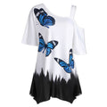 Short Sleeve 2021 Women Tops One Shoulder Summer Fashion Butterfly Printed Blouse Plus Size Tunic Casual Shirts Loose Blusas - Muhaab