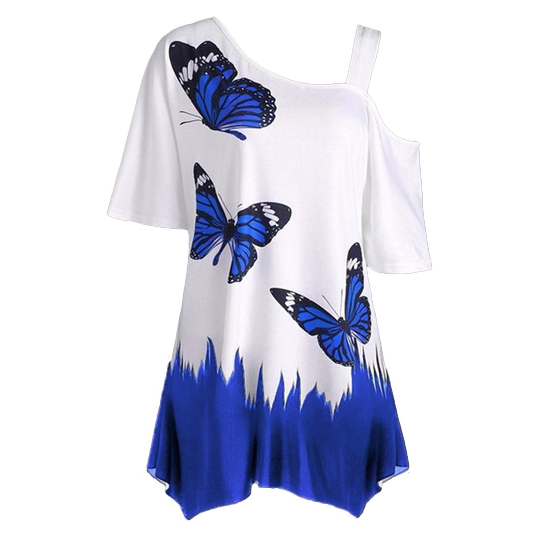 Short Sleeve 2021 Women Tops One Shoulder Summer Fashion Butterfly Printed Blouse Plus Size Tunic Casual Shirts Loose Blusas - Muhaab