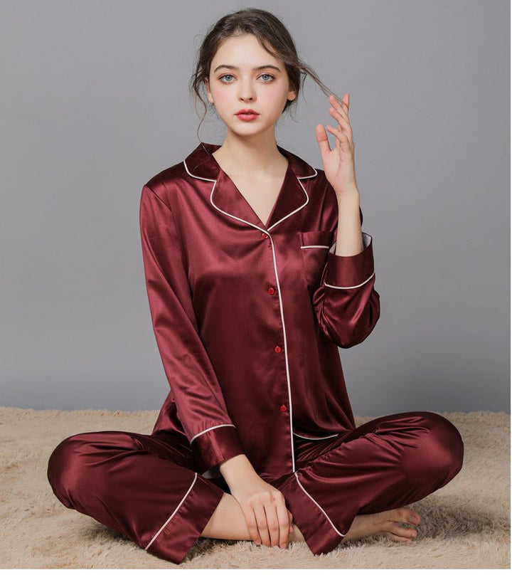 Silk Couple Pajamas And Home Wear Long-Sleeved Suit - Muhaab