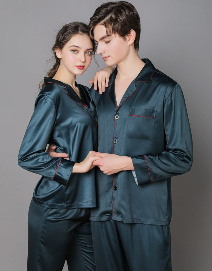 Silk Couple Pajamas And Home Wear Long-Sleeved Suit - Muhaab