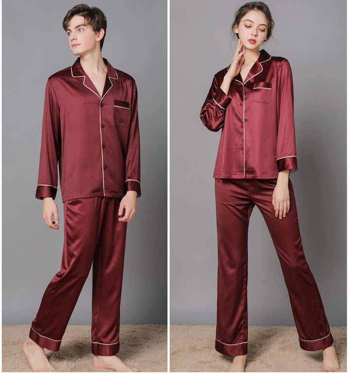 Silk Couple Pajamas And Home Wear Long-Sleeved Suit - Muhaab