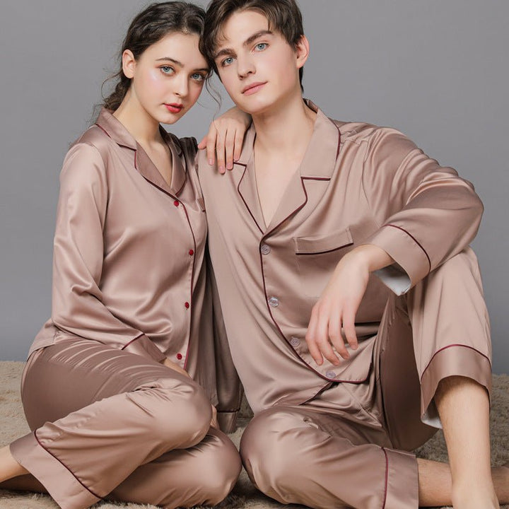 Silk Couple Pajamas And Home Wear Long-Sleeved Suit - Muhaab