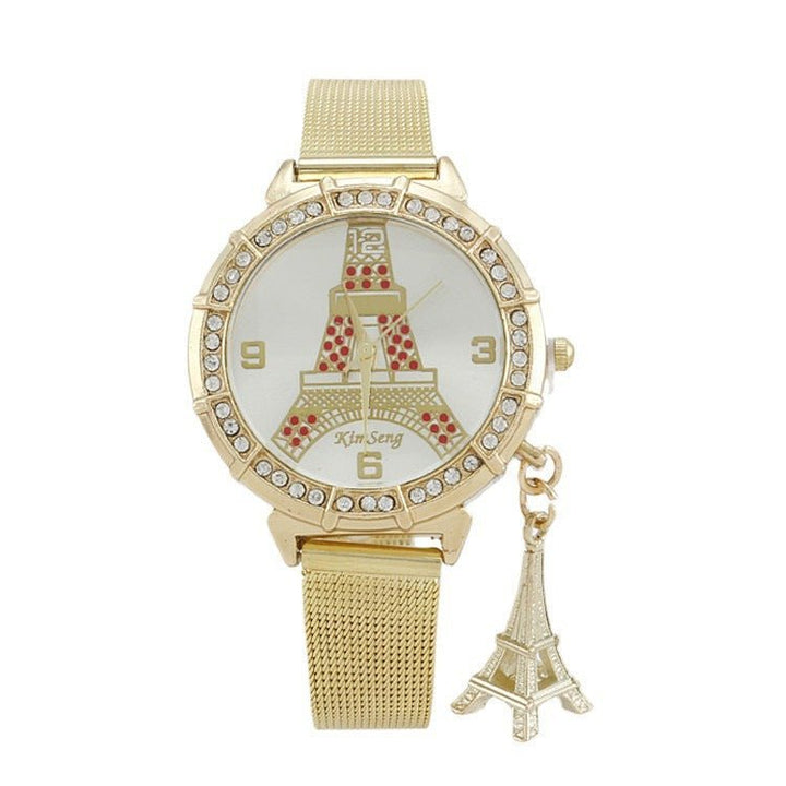 Simple Ladies Fashion Diamond-encrusted Steel Band Casual Gold Watch - Muhaab