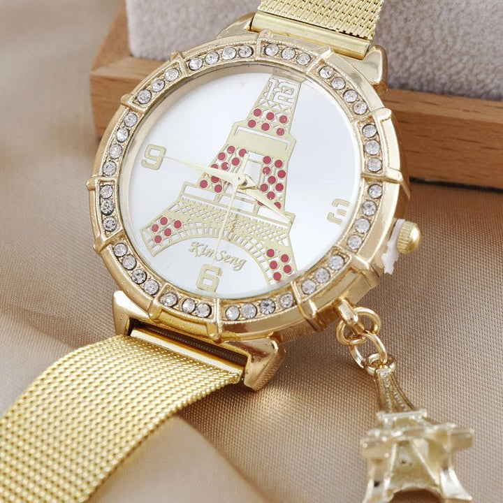 Simple Ladies Fashion Diamond-encrusted Steel Band Casual Gold Watch - Muhaab