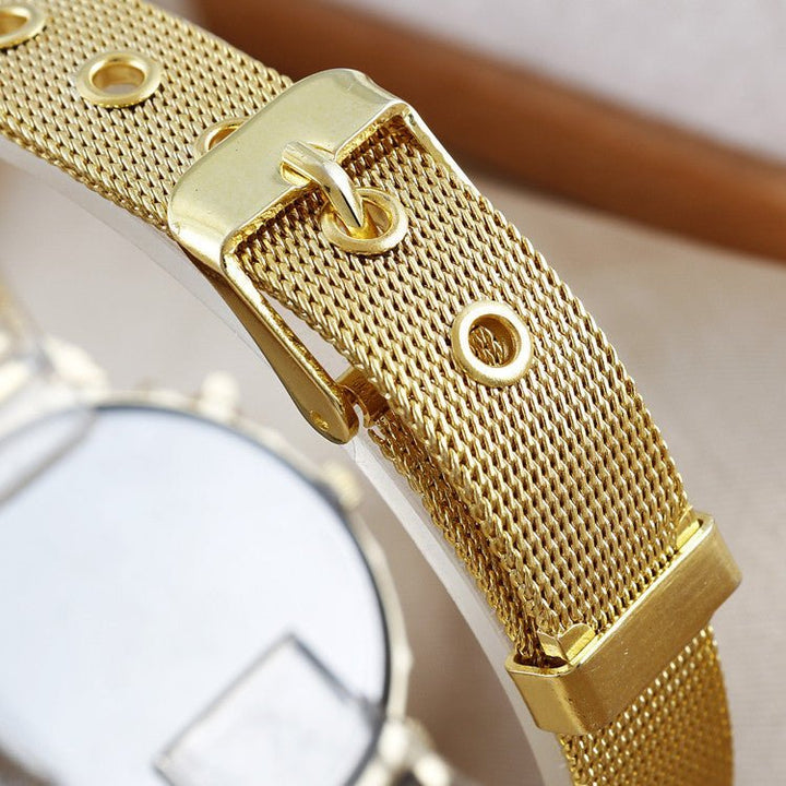 Simple Ladies Fashion Diamond-encrusted Steel Band Casual Gold Watch - Muhaab