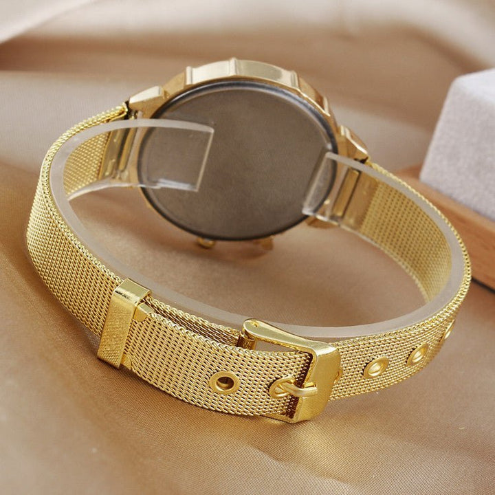 Simple Ladies Fashion Diamond-encrusted Steel Band Casual Gold Watch - Muhaab