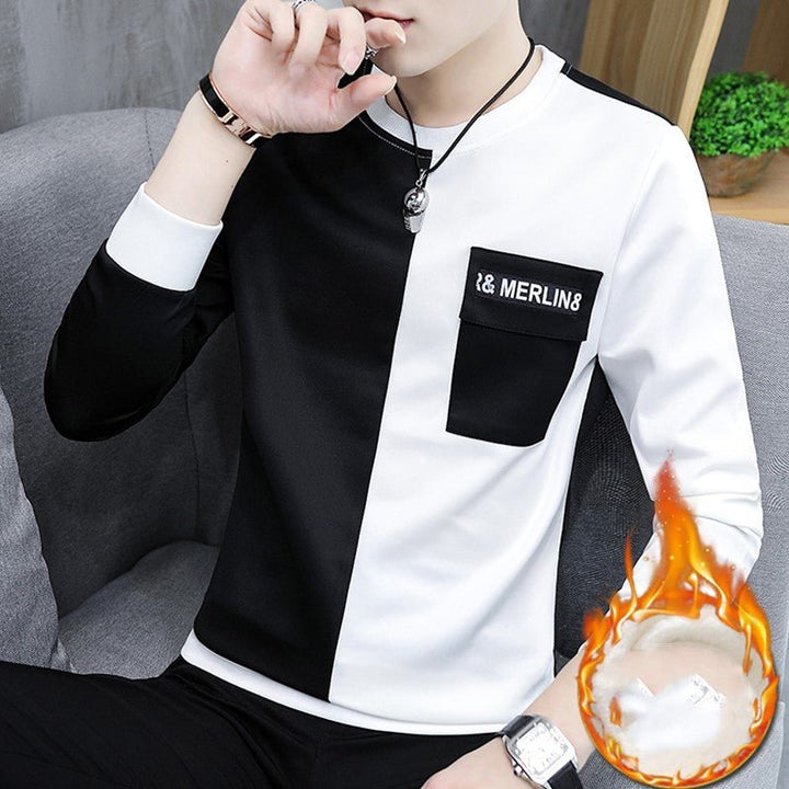 Sleeve long sleeve T-shirt men plus velvet thickening - Muhaab