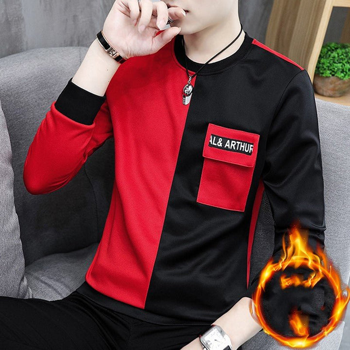 Sleeve long sleeve T-shirt men plus velvet thickening - Muhaab