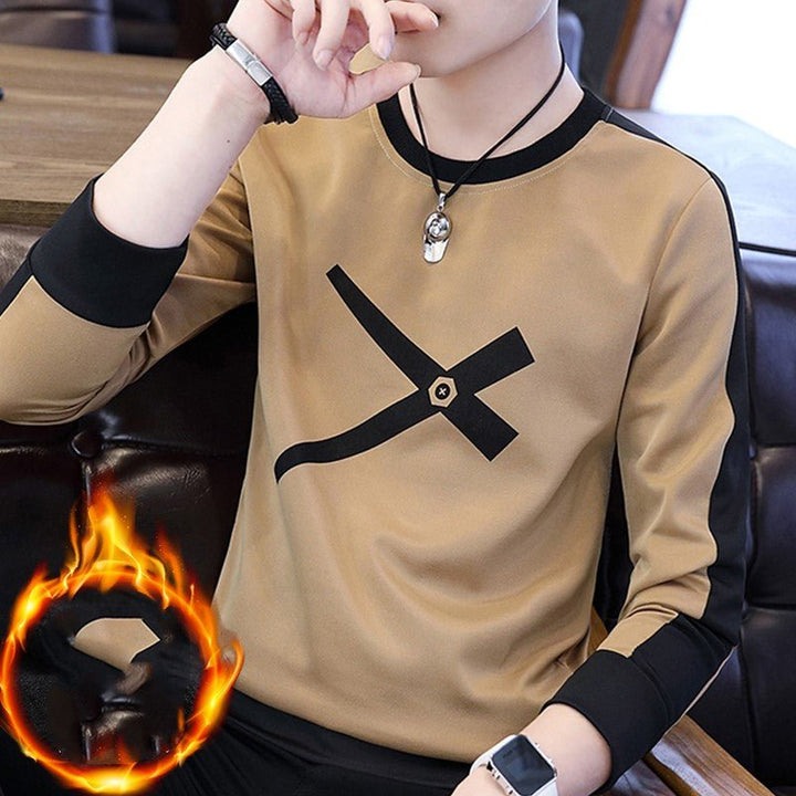 Sleeve long sleeve T-shirt men plus velvet thickening - Muhaab