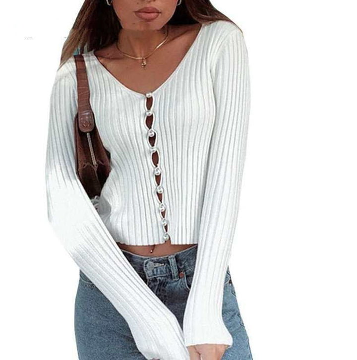 Sleeve Slim Fit Crop Tops Brief Solid Women Knit Shirt - Muhaab