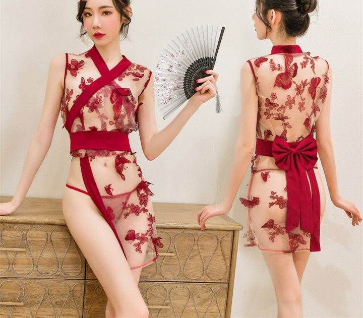 Slit Jade Butterfly Love Flower Japanese Kimono Set - Muhaab