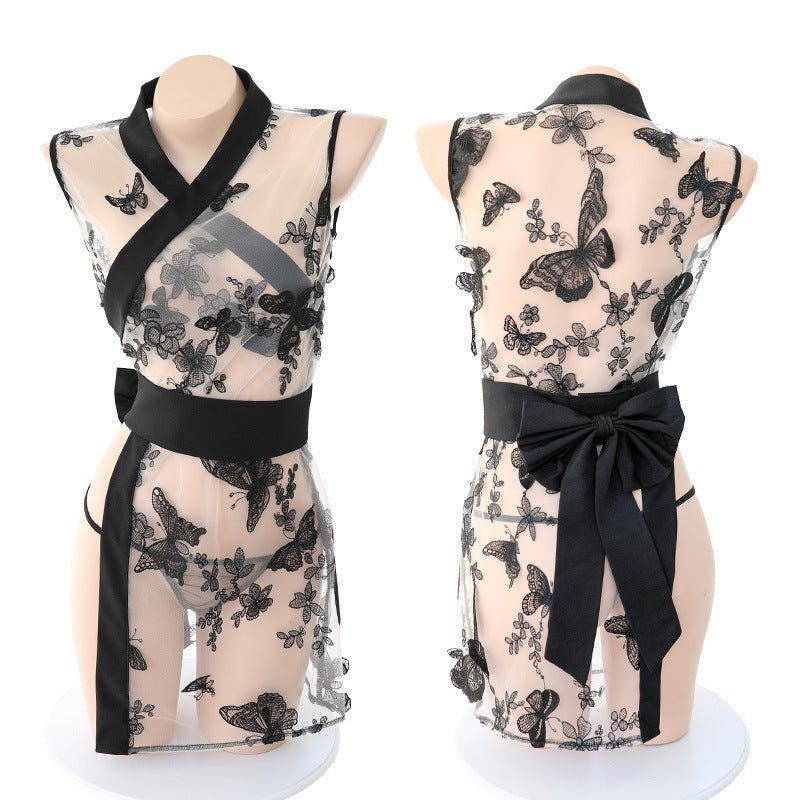 Slit Jade Butterfly Love Flower Japanese Kimono Set - Muhaab