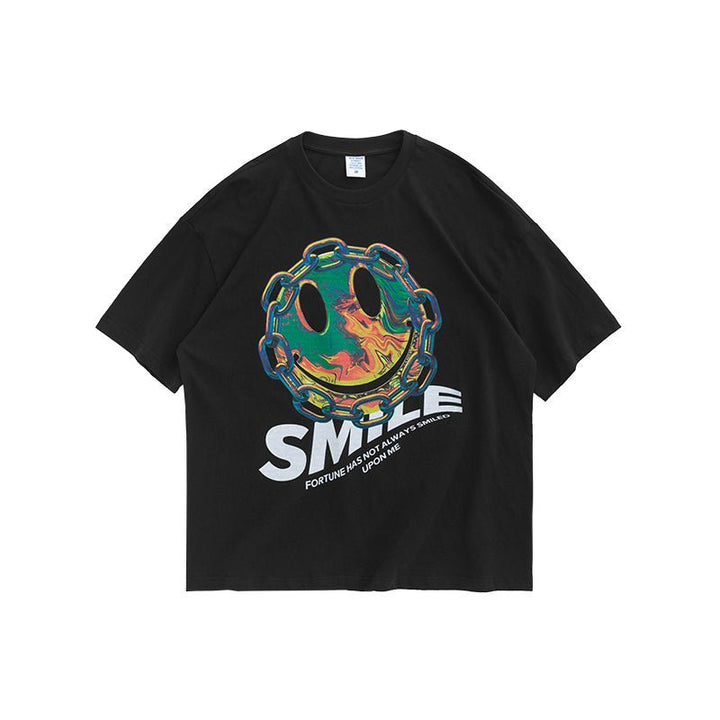 Smiley printed short-sleeved T-shirt men - Muhaab