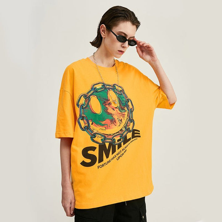 Smiley printed short-sleeved T-shirt men - Muhaab