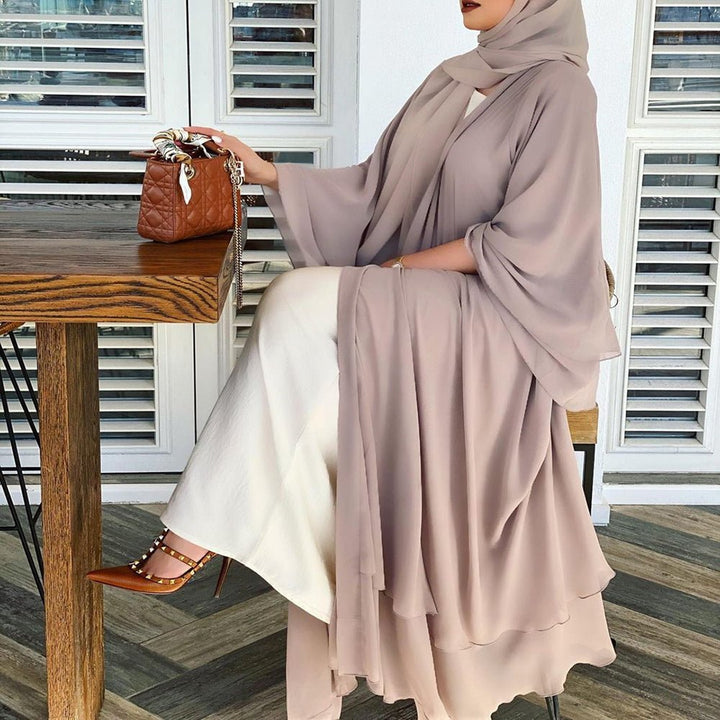 Solid Open Abaya Kimono Dubai Turkey Kaftan Muslim Cardigan - Muhaab