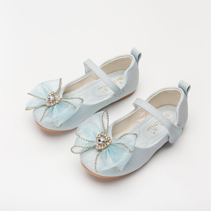 Spring New Girls' Single Shoes Cute Bow Rhinestone Soft Sole Flat Shoes - Muhaab