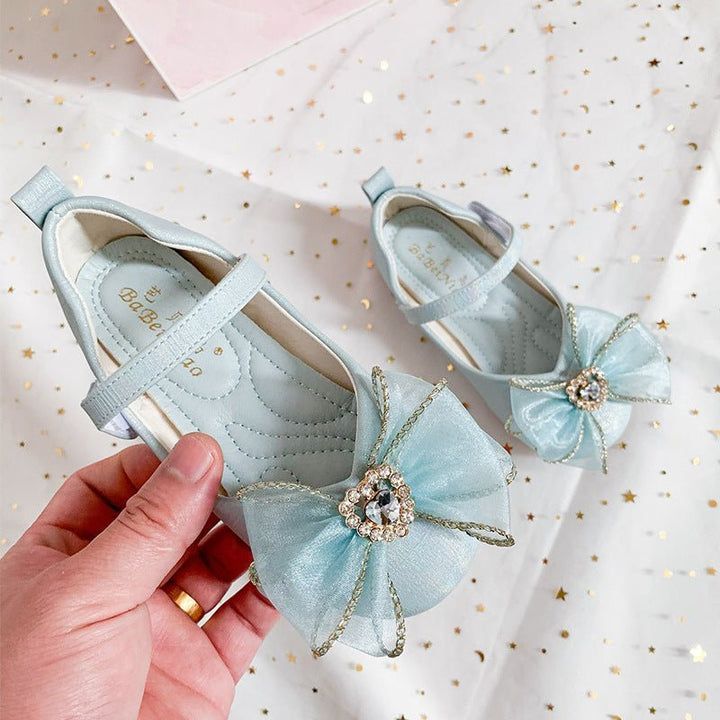 Spring New Girls' Single Shoes Cute Bow Rhinestone Soft Sole Flat Shoes - Muhaab