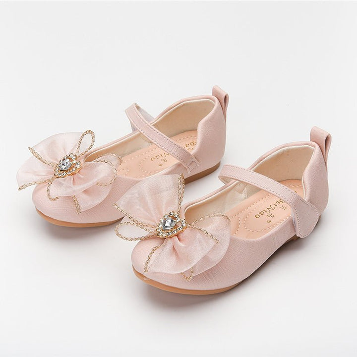 Spring New Girls' Single Shoes Cute Bow Rhinestone Soft Sole Flat Shoes - Muhaab