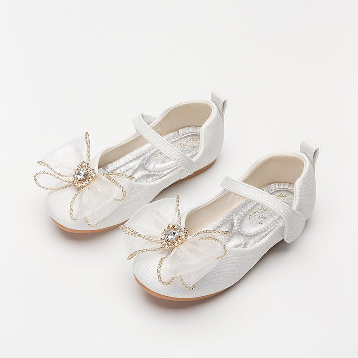 Spring New Girls' Single Shoes Cute Bow Rhinestone Soft Sole Flat Shoes - Muhaab