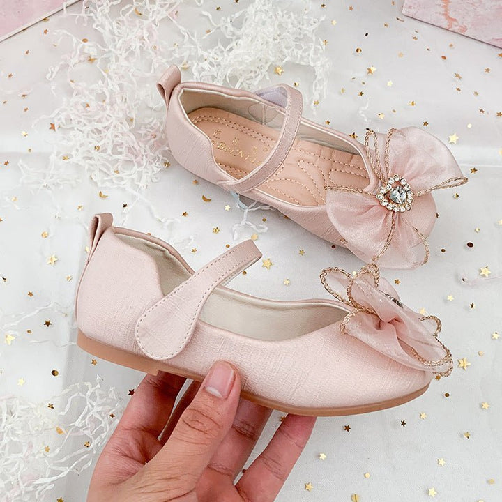 Spring New Girls' Single Shoes Cute Bow Rhinestone Soft Sole Flat Shoes - Muhaab